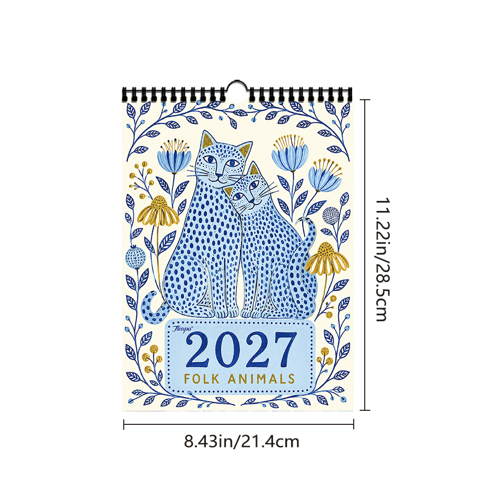 TEMU 1pc Tlenpo 2027 Wall Calendar - Folk-style Spotted Animal Monthly Planner With 12-month Layout, Suitable For Birthdays, Christmas Gifts, School