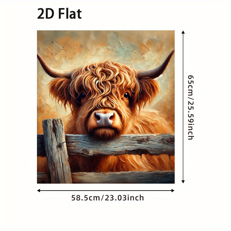 2d Flat Highland Long-haired Cow Dishwasher Decor Kit, Oil Painting Texture Retro Design, Removable Kitchen Appliance Door, Dishwasher Cover