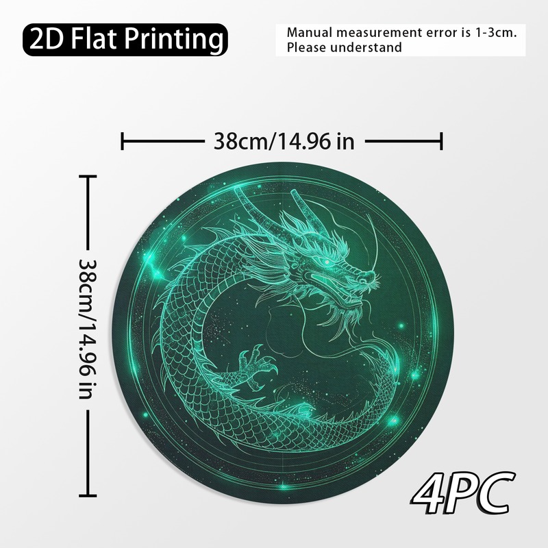 TEMU 4pcs Neon Glow Round Placemats Suitable For & Chinese Dining Table Decor, Machine Washable Polyester Table Protectors With Neon For Holiday