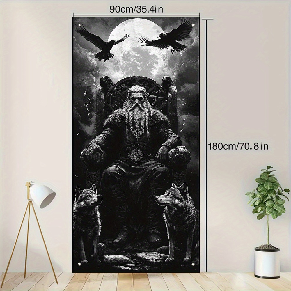 2d Flat, 2d Door Banner, 1pc, 2d Door Bannernorse Mythology Door Cover Decoration (35.4 X Inch), Zeus Vibrant Porch Sign Holidays Everyday Room Decor