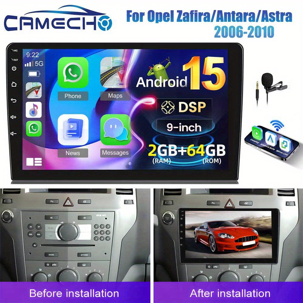 Image of Camecho Dsp Car Stereo Radio For / Antara/ 2006-2010 With Auto , [2g+64g] 9 Inch Hd Ips Touch Screen Build-in Gps B/ T Car Radio Wifi Ahd Backup Camera Mic
