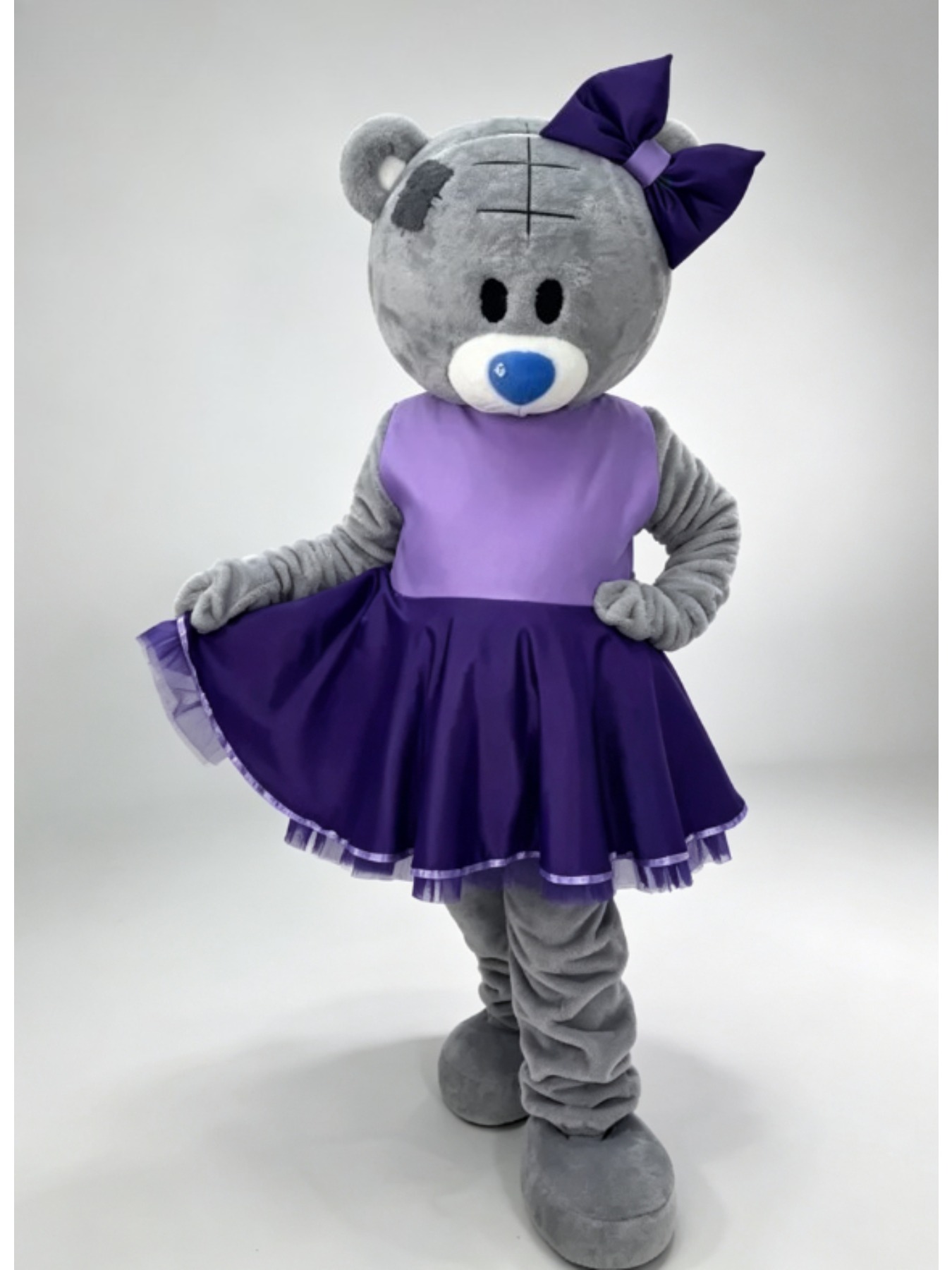 Purple Dress with Gray Teddy Bear Mascot Costume for Adults