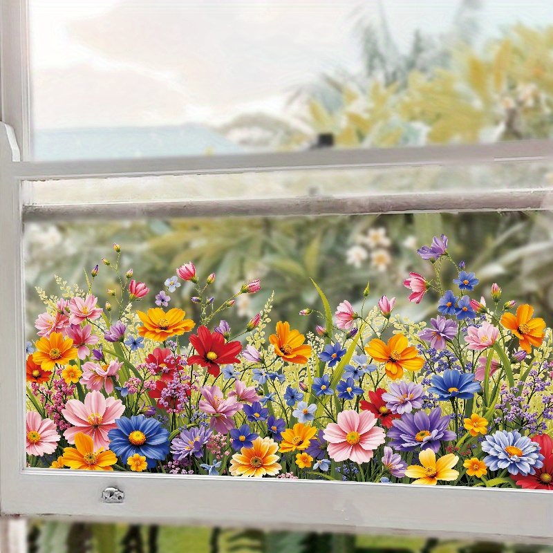 E-shop Bemalte, farbenfrohe Blumen-Fensteraufkleber, abziehbare dekorative Wandaufkleber für Schlafzimmer Wohnzimmer, Heimdekoration, die die Schönheit