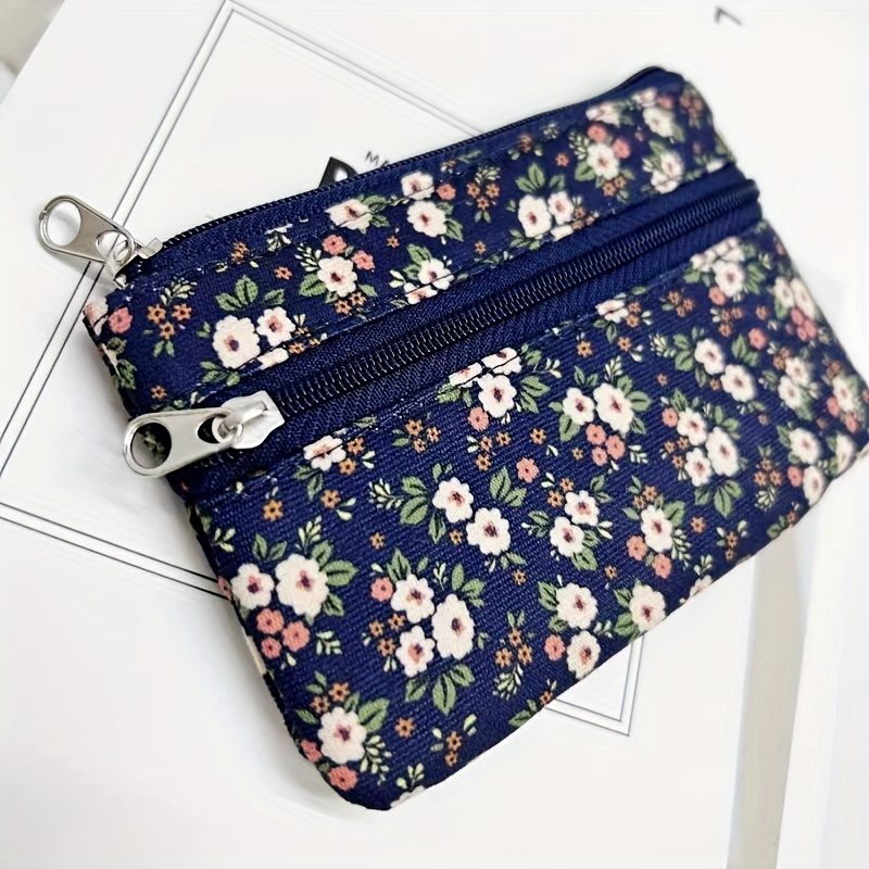 

4-pack Floral Canvas Coin Pouches For Women - Fashionable Zippered Holder With Polyester Lining, Stylish Handbag, Essential Daily Accessories, Zip Closure With Chain, Style, Hand Washable