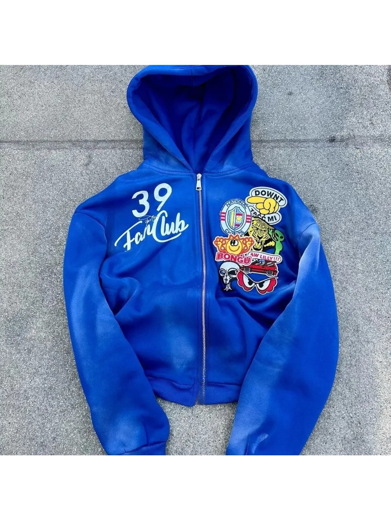 blue graphic hoodie sold on Temu United States