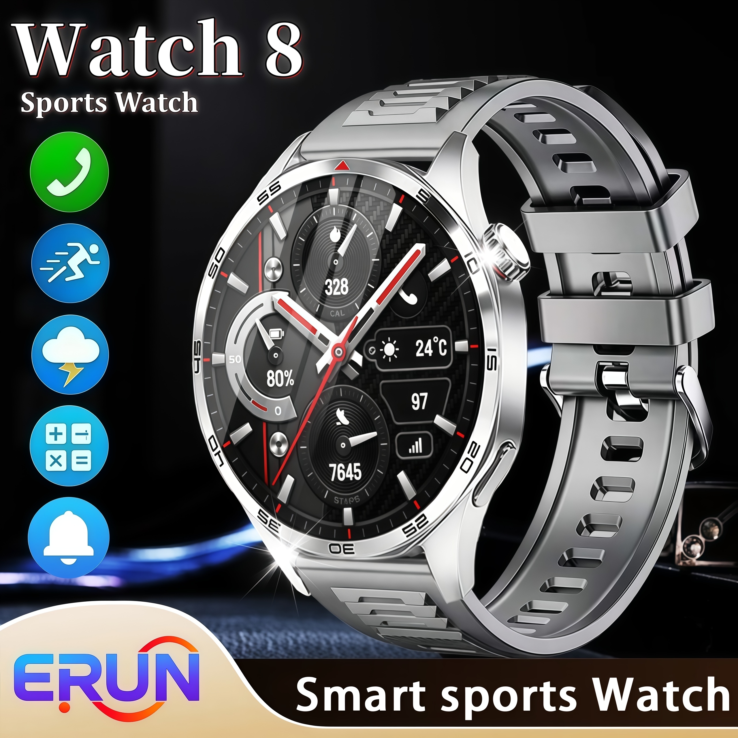 Image of Erun Smartwatch Compatible For /, Large Hd Touchscreen Display, Smartwatch With Step Counter, Sedentary Alerts, Music & Phone Calls, Compatible For & Phones, Alarm Clock, Gift For Adults