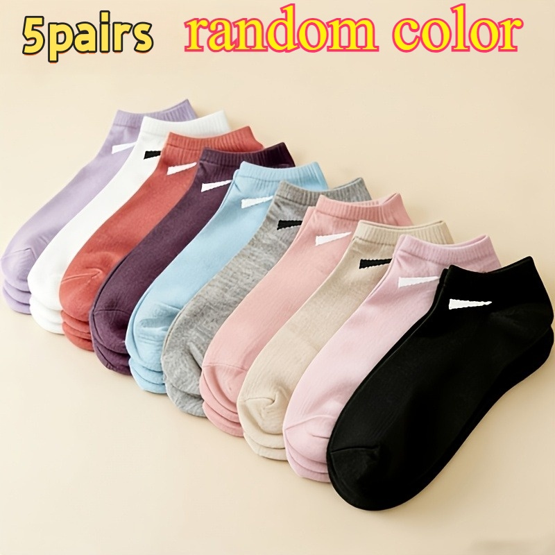 TEMU 5 Pairs Random Color Women's Elegant Short Socks - Breathable Lightweight Invisible Spring Summer Casual Socks, Soft Tones (suitable For Daily