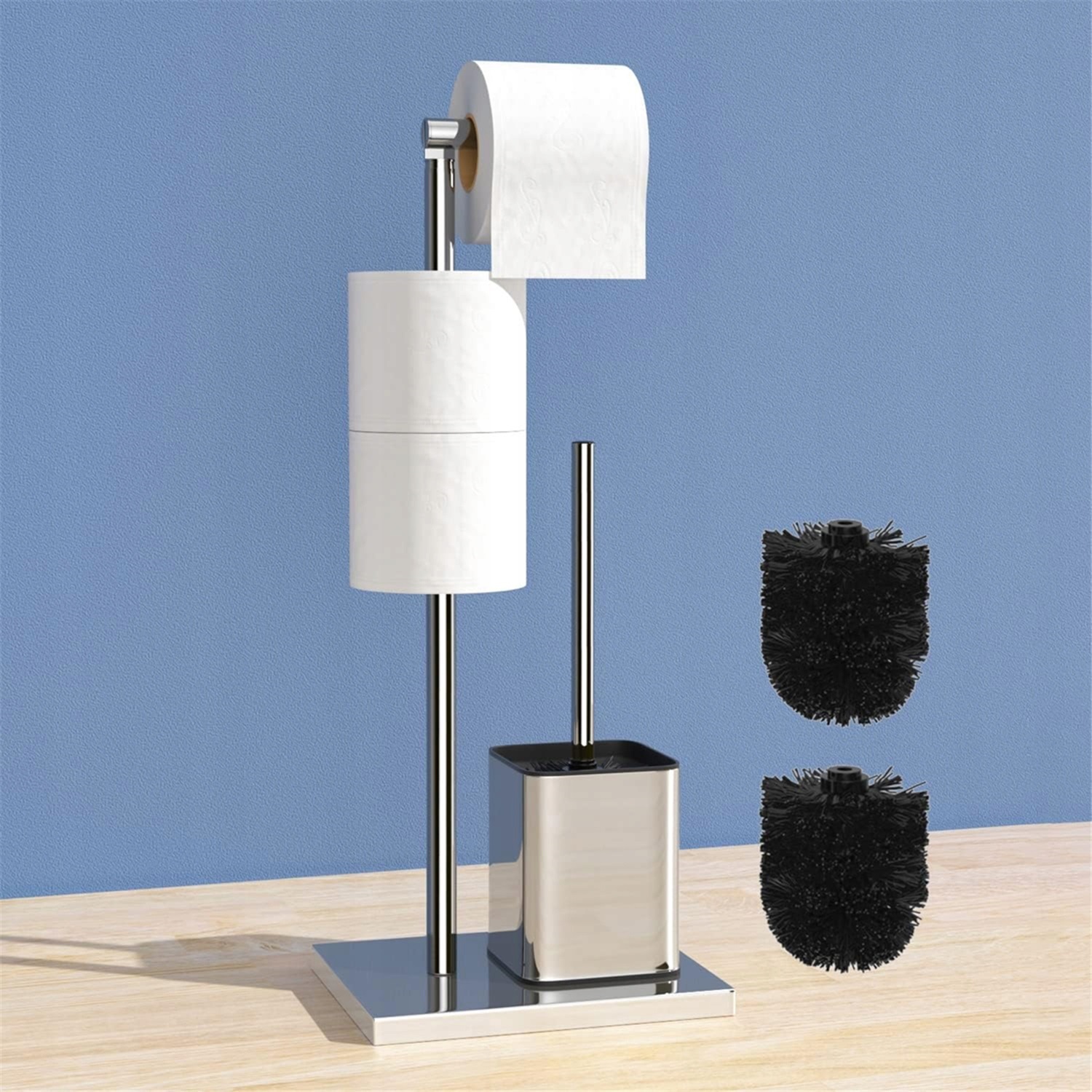 Stainless Steel Toilet Paper Holder With Weighted Attachment - Heavy-duty Freestanding Bathroom Roll Dispenser, -tip Design, Fit For Toilet Tank Or Mount (no Drilling Required) - Modern White-look