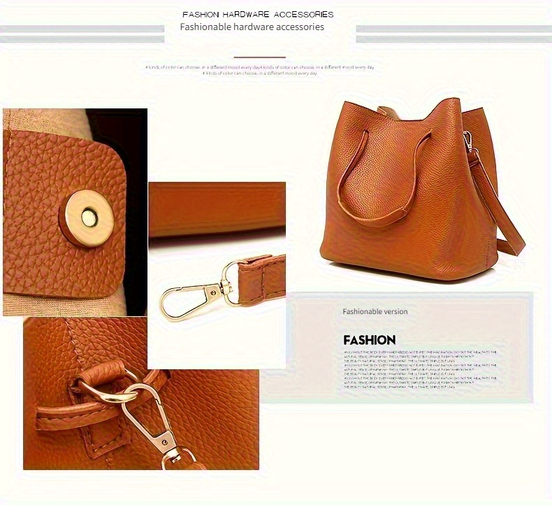 4pcs womens fashion crossbody bag set including handbag wallet card holder and bucket bag elegant shoulder backpack versatile tote with large capacity design ideal for travel work and casual use details 1