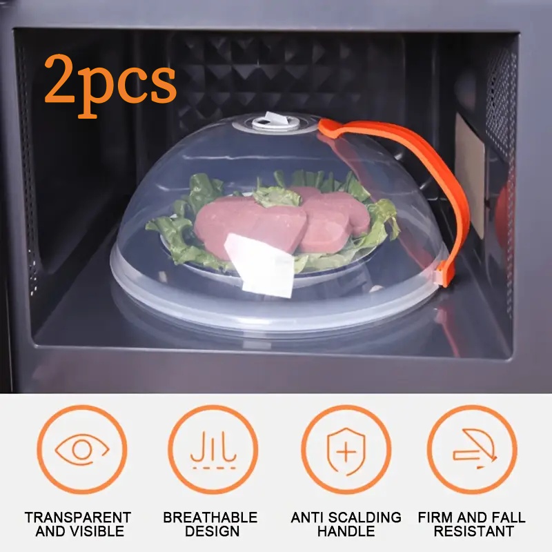 TEMU 2pcs Microwave Food Cover, Food Cover With Steam Hole And Handle, Suitable For Microwave Heating, Easy To Hold, Suitable For Microwave And Kitchen Supplies