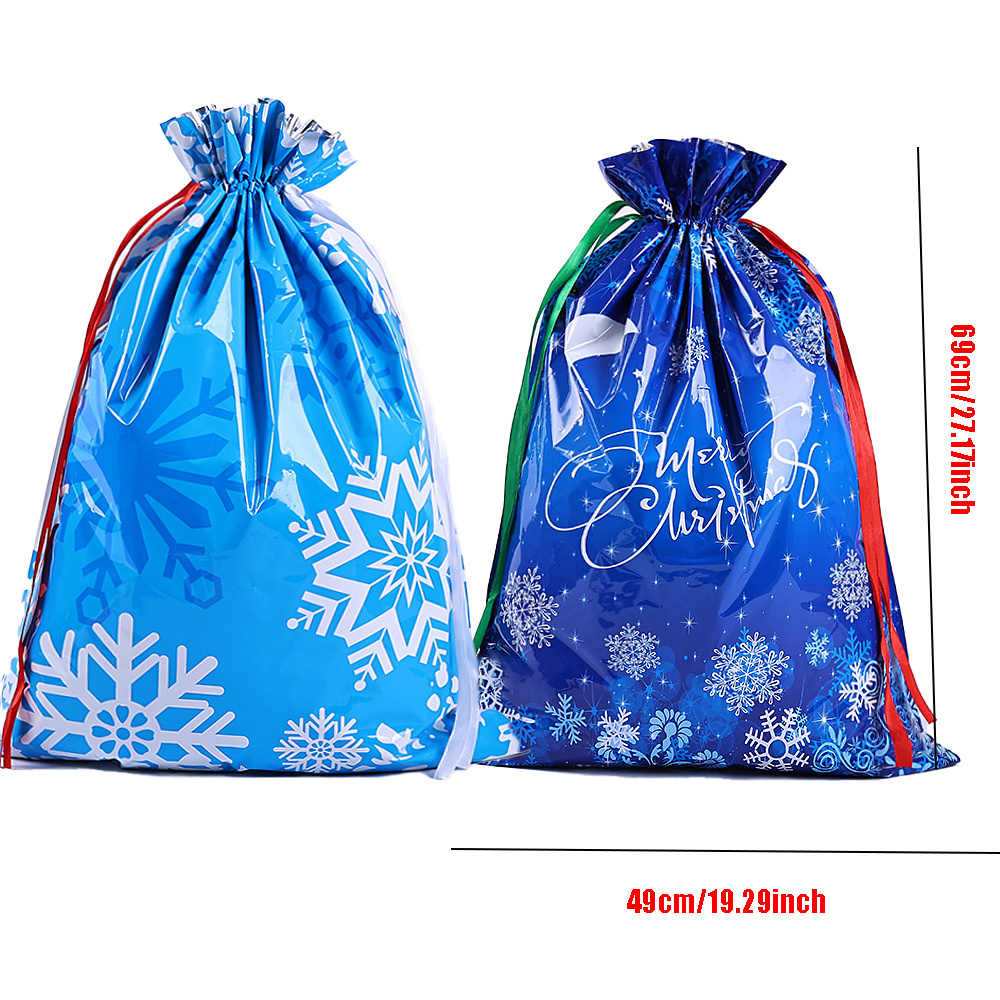 TEMU 2pcs Extra Large Christmas Gift Bags, 49x69cm/19..17inch Durable Plastic Blue Drawstring Bags With Snowflake, Suitable For Holiday Party Gifts