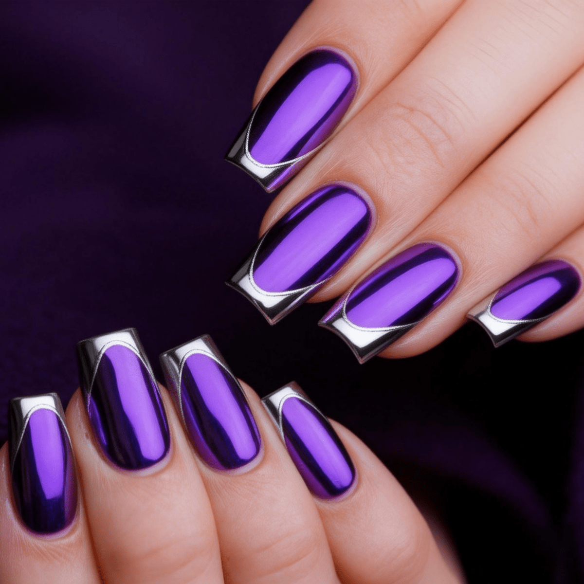 TEMU 24pcs Medium-length European Square Shape, Silvery- French Manicure, Purple- Manicure, Gothic Fake Nails, Women's Manicure, , Press-on Nails,