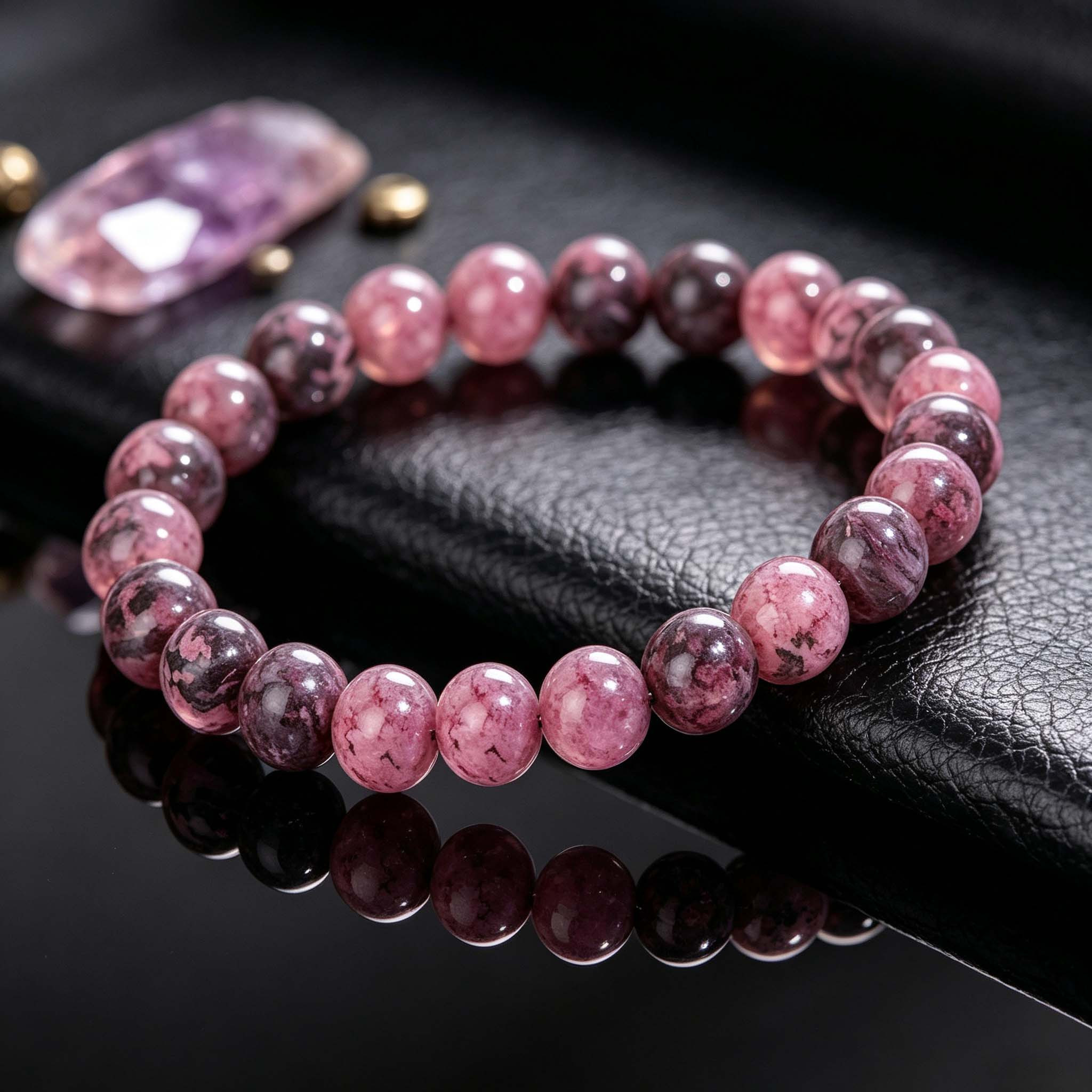 Natural Rhodonite Elastic Stretch Bracelet, Unisex