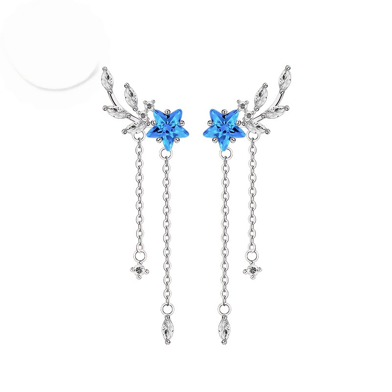 Women's Elegant Blue Starry Wheat Braid Studs with Zirconia