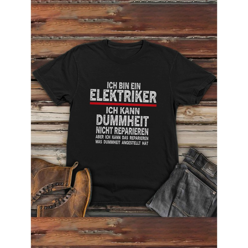 

Men's Short-sleeved Printed T-shirt, Casual Polyester Summer Top With Round Neck, Electronic, Electrician, Fun