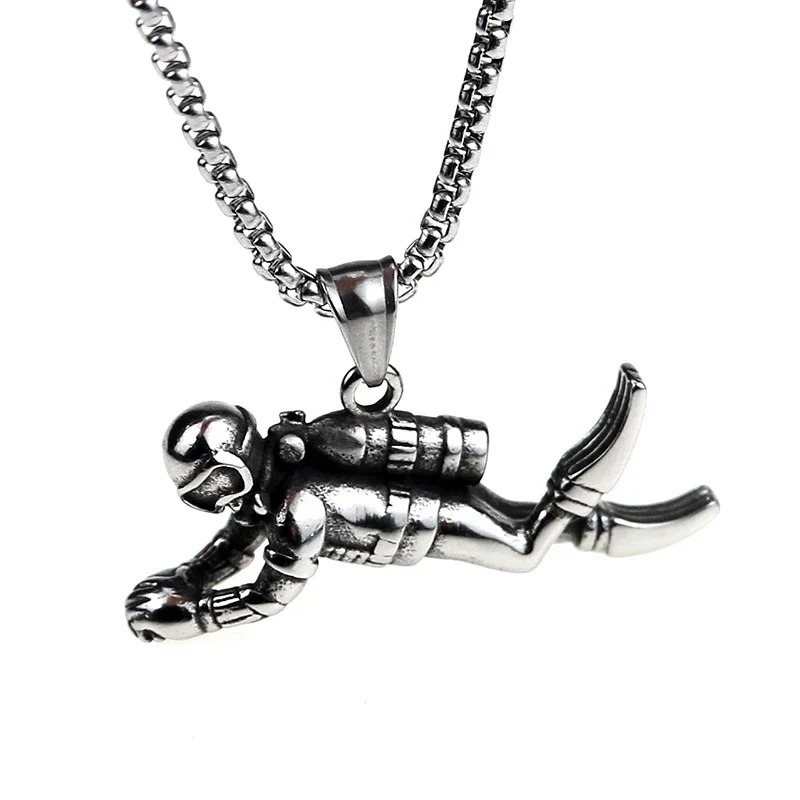 E-shop Motion Diver Vergoldeter Anhänger Halskette Schmuckkette Männer Punk Hip Hop Nicht Verblassender Schmuck Geschenk