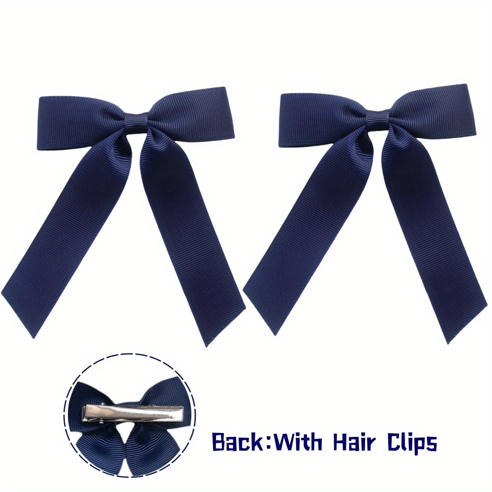 2pcs Solid Color Bow Short Tassel Hair Clip Set