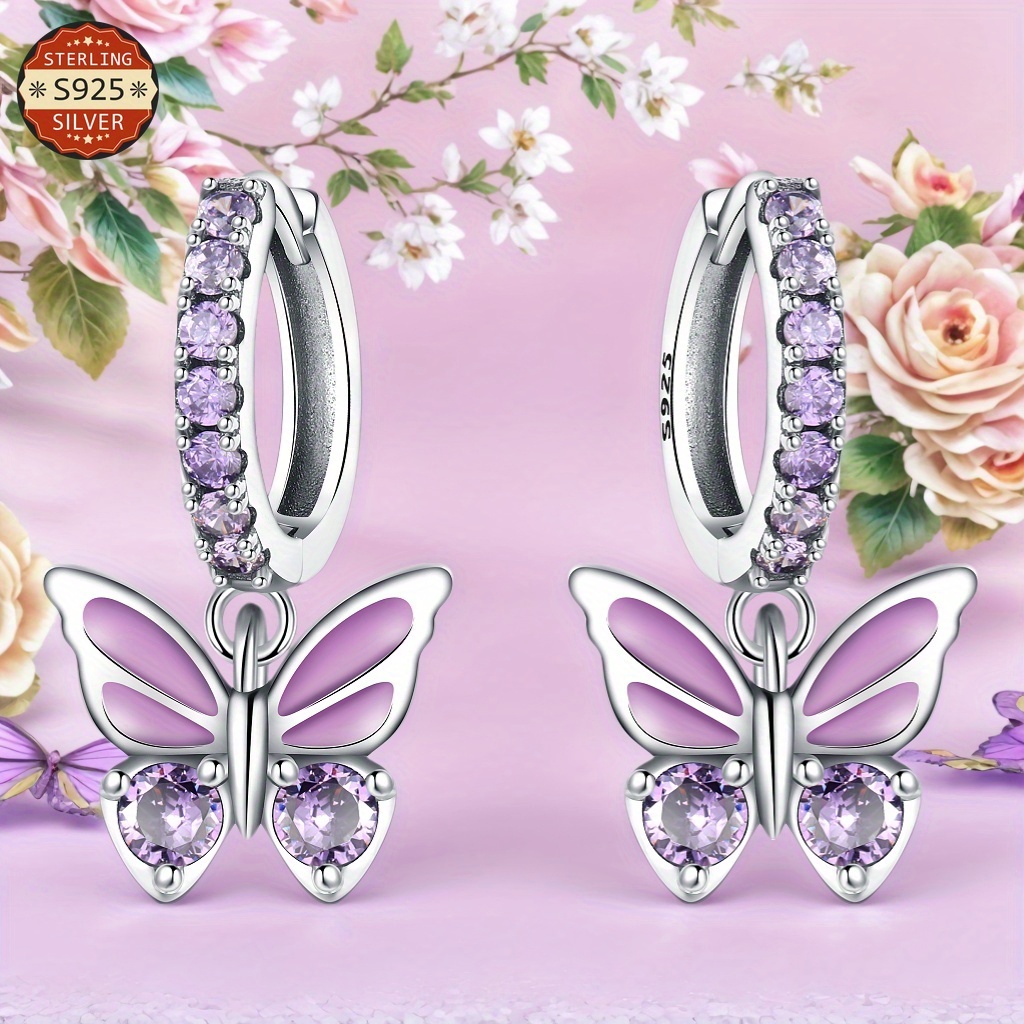 TEMU 1 Pair S925 Sterling Silver Allergy-proof Purple Earrings, Sport & Holiday Celebration Jewelry For Women, Suitable Daily Occasion, Holiday,