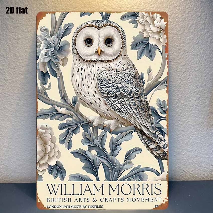TEMU 1pc, Tin Sign, William Tin Art - Nordic Owl With Floral Background Wall Decor, Suitable For Bedroom, Bar, Garage, Garden, Outdoor Decoration