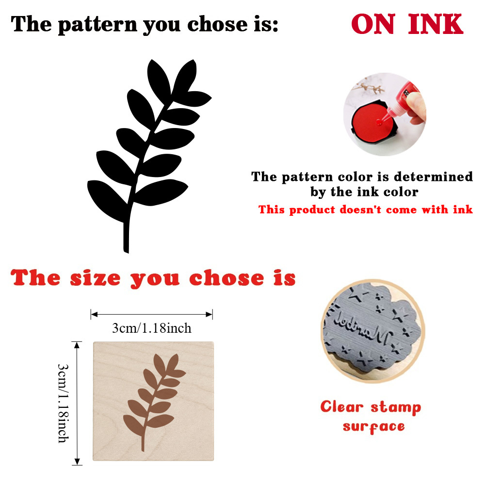Beautiful Twig with Rounded Small-Leaf Wooden Rubber Stamp