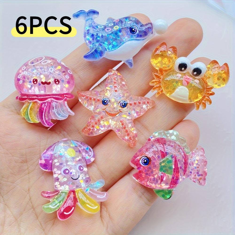 Image of 6pcs Sparkling Cartoon Ocean Animal Decorations, For Bows, Home, Office, Weddings, Scrapbooking And Jewelry Making - Indoor And Outdoor Use - Christmas, Halloween