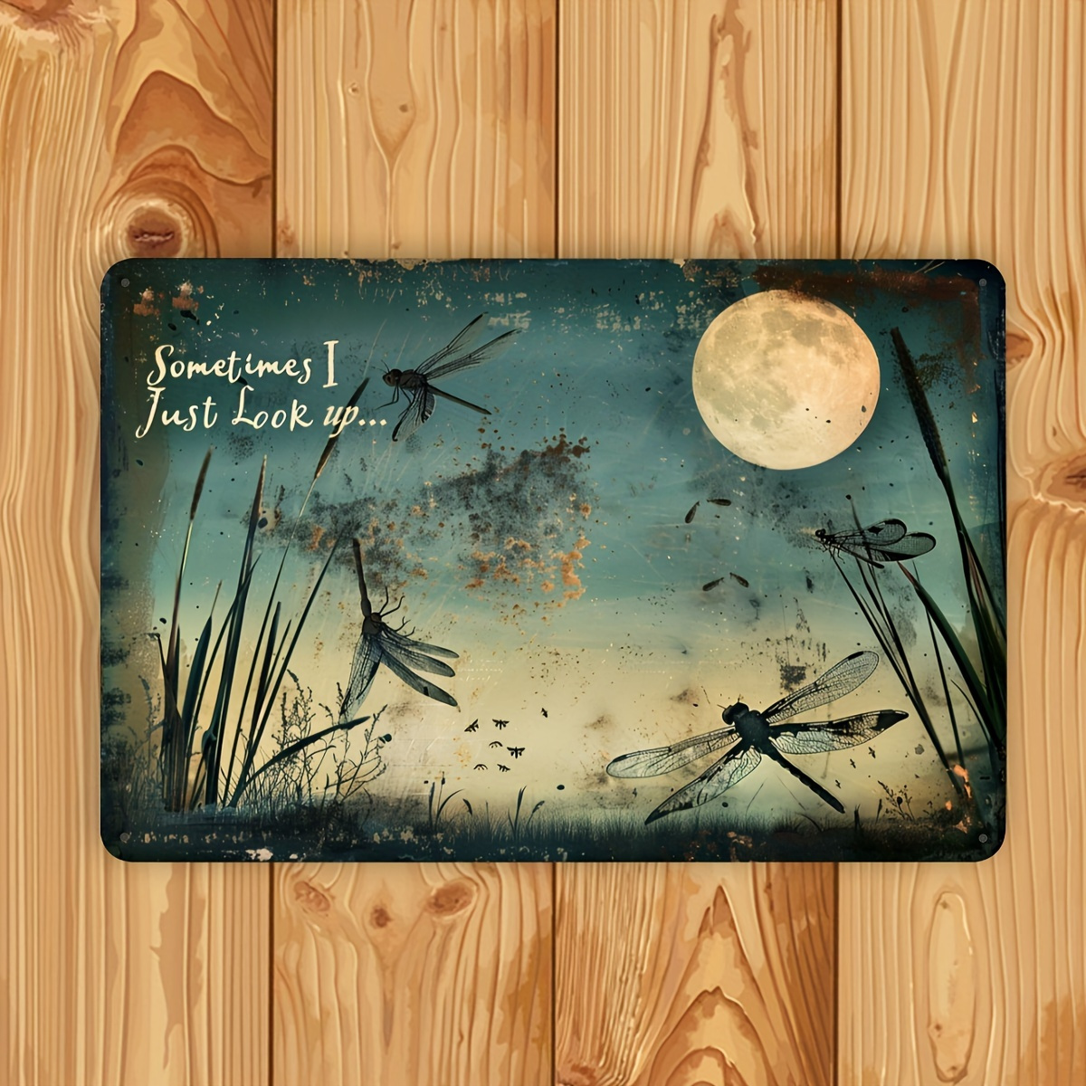 TEMU Retro Metal Sign Featuring A Dragonfly And Dandelion - 12x8 Inches, Resistant To Rust And Water, Decorating Your Home, Office, Bar, Café, Or