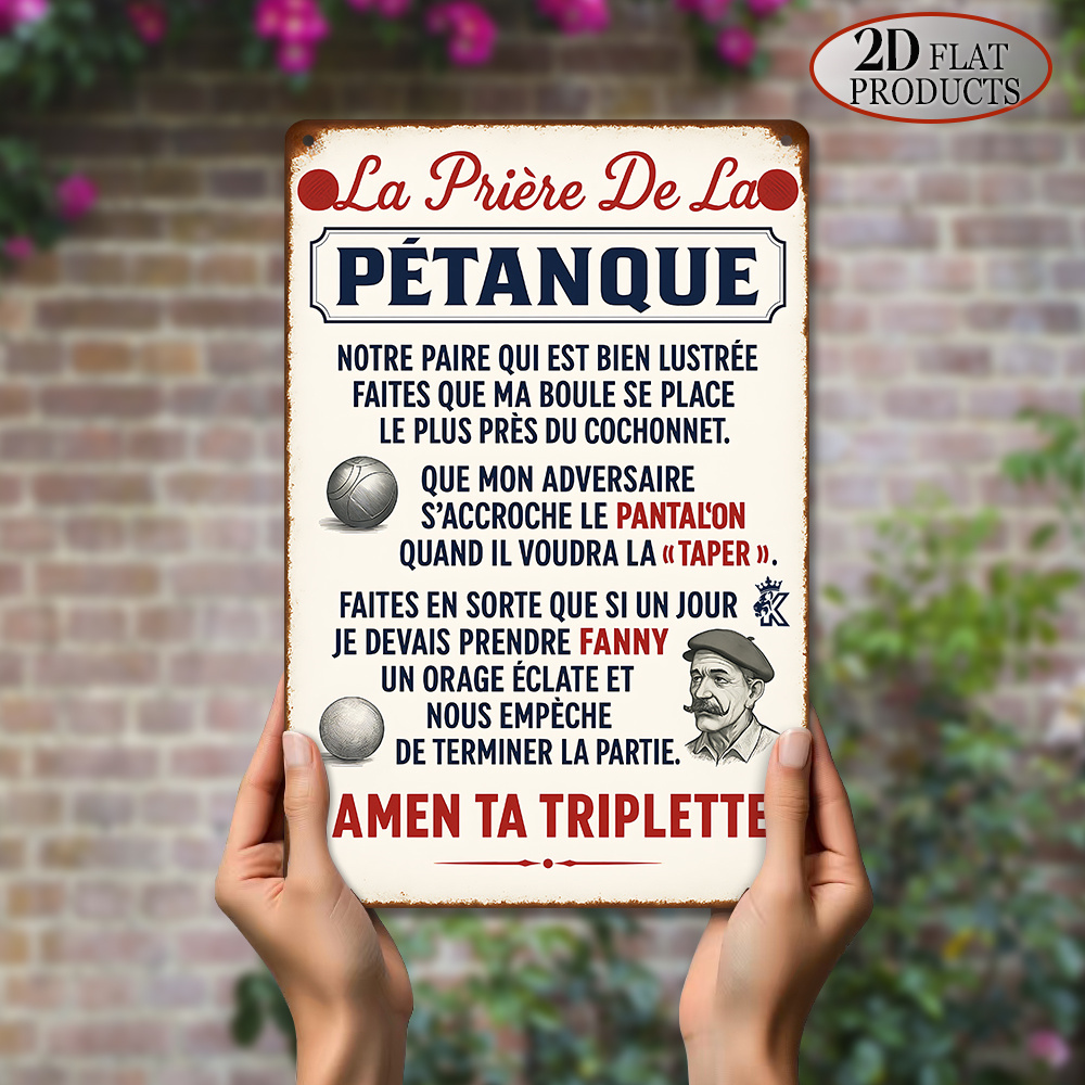 TEMU Plaque plate 2D, 1 pièce, Panneau en métal étain vintage, Plaques décoratives et ornements, Thème de prière humoristique sur française, Style