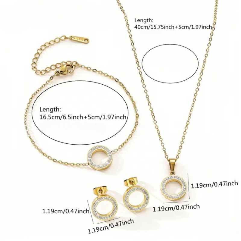 4pcs Simple Hoop-Shaped Cubic Synthetic Zirconia Jewelry Set