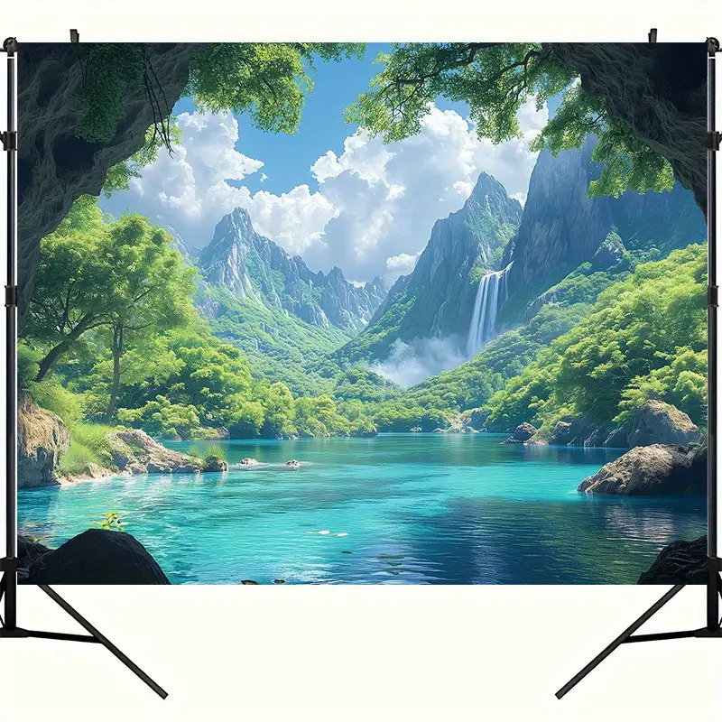 Extra Large Natural Waterfall Tapestry Tropical Greenery Blue Wall Hanging For Living Room Bedroom Background_voghion.com
