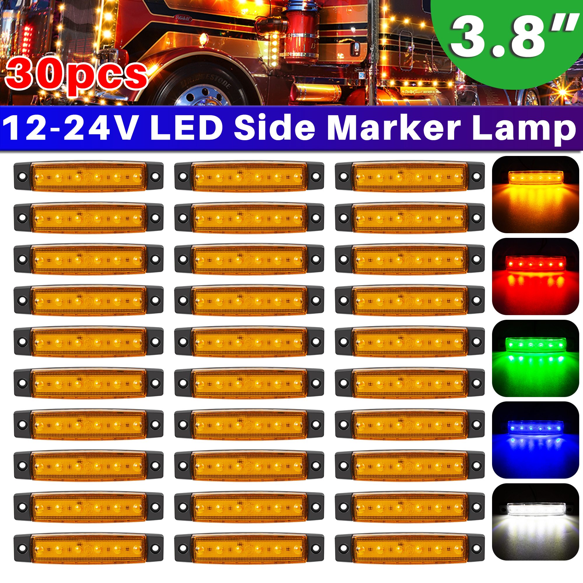 varebillede 30 stk. 3.8 6 led for- og bagblinklys led-lampe til bil, lastbil, trailer, lastbil, bus - hvid/rød/gul/blå/ / 