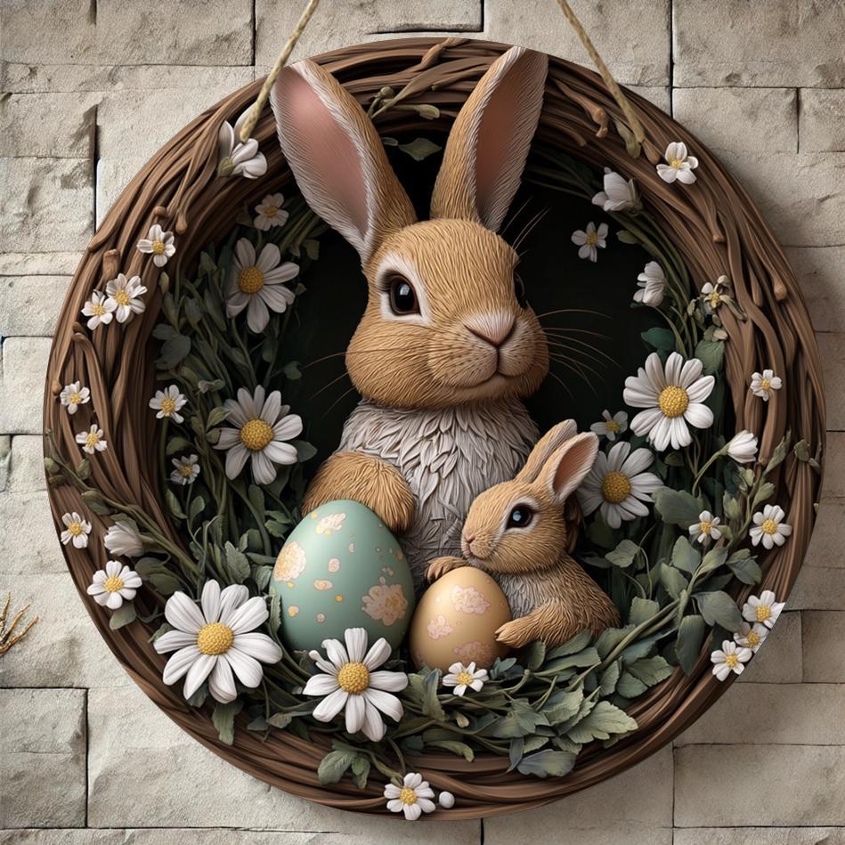 

Easter Bunny & Egg 8x8" Round Wooden Wall Art - Rustic Wreath Design For Home, Kitchen, Café Decor - Ideal For Spring Celebrations, Birthdays, Holiday Gifts, 2d Flat Print, Office Decor, Party Decor