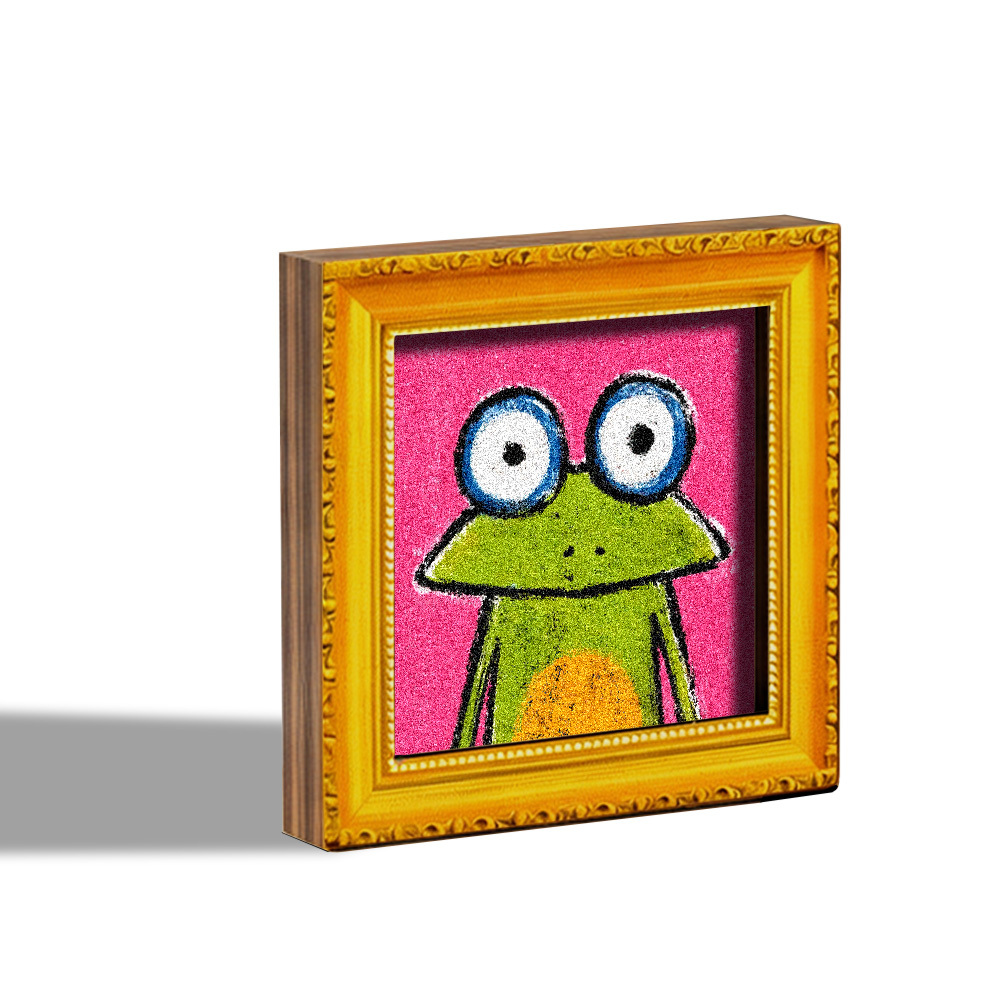 Image of 1 Cute Large- Frog Refrigerator Magnet | Wooden Mini Decorative Painting With Pink Background, Unique Creative Gift For Home And Office Decor