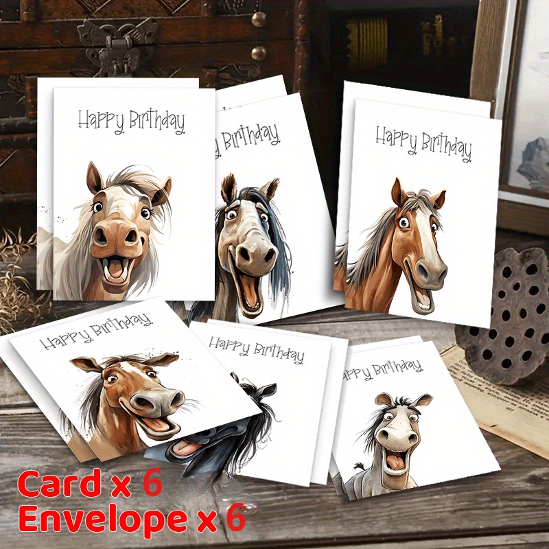 TEMU 12pcs Whimsical Horse Birthday Greeting Cards With Envelopes – "happy Birthday" Wishes, Unique And Fun Horse , Suitable For Anyone And Everyone,