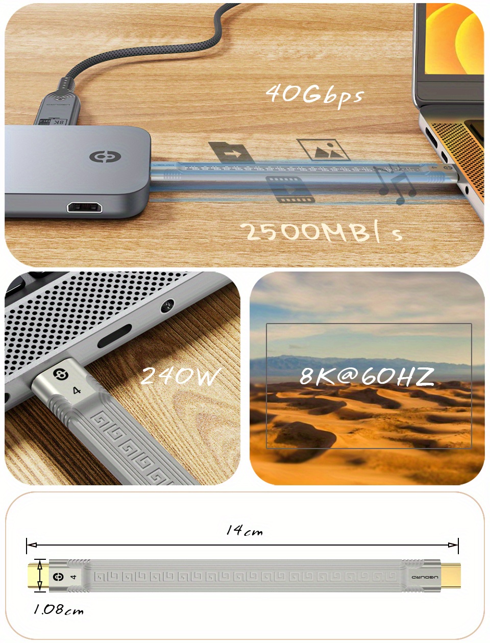 cabo     thunderbolt 4 fpc de 40    tipo c thunderbolt3 cabo de dados 240w 8k   para  , hdd, ssd,   de     Detalhes do produto 1