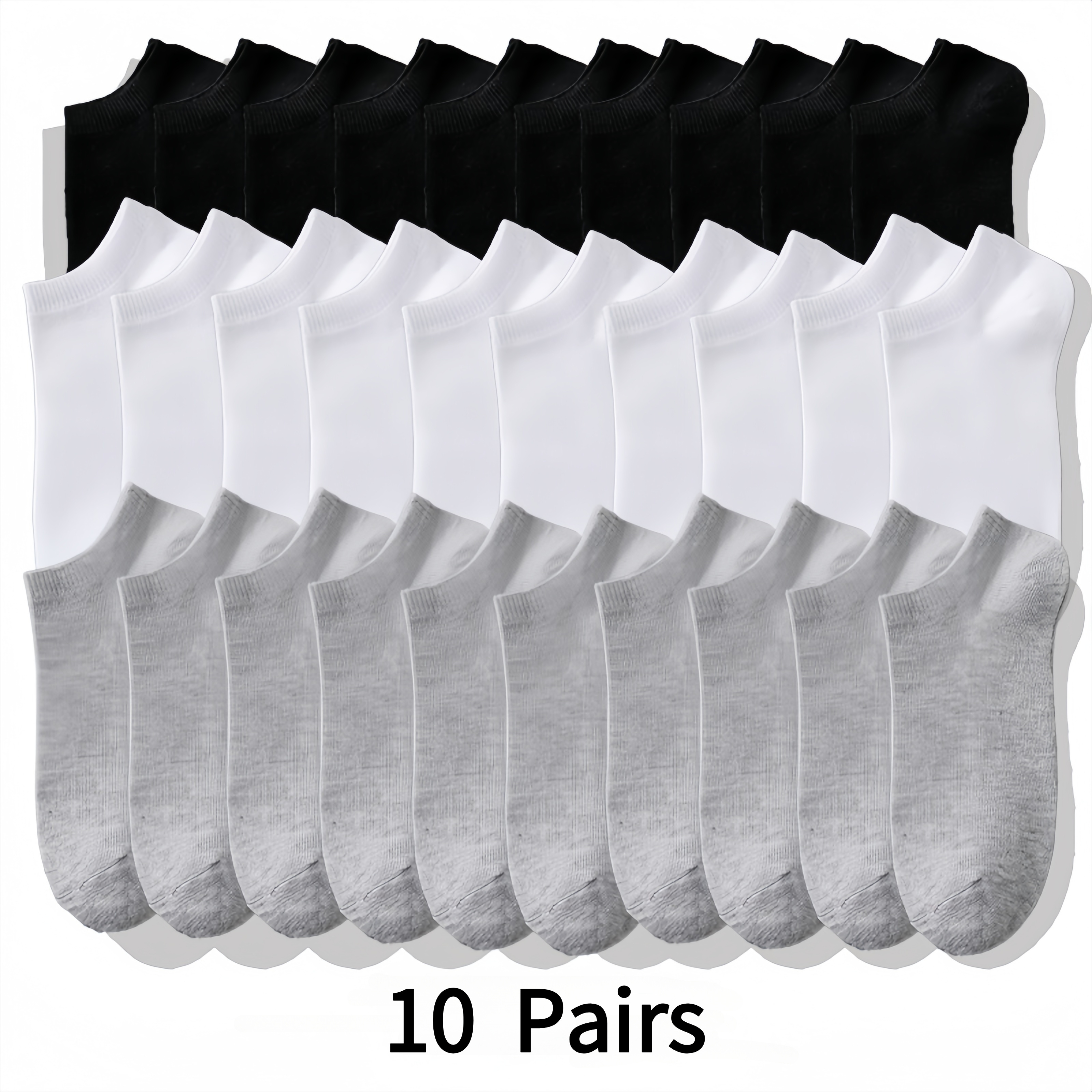 

10pcs Women's Breathable No-show Socks - Comfortable, Odor-resistant Low-cut Ankle Socks In Black, White, Gray - Ideal For Casual Wear & Outdoor Activities, Cute Socks