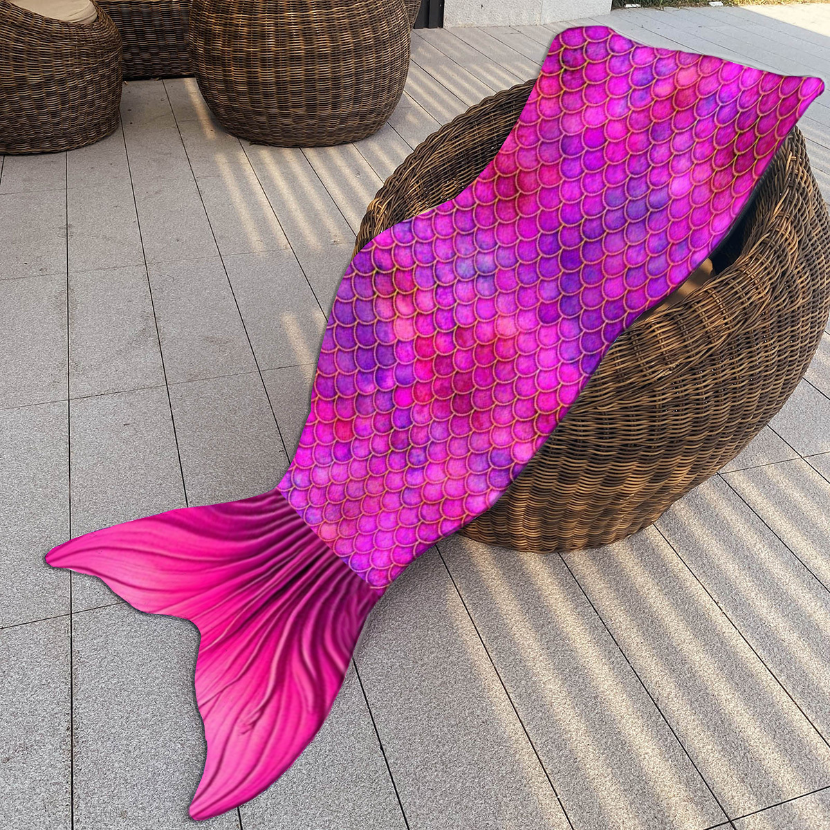 TEMU 1pc Mermaid Tail Throw Blanket - Soft Fleece Wearable Sleeping Bag With Vibrant Design, 59.06 X 20.47 Inches, Perfect For Home Sofa , Cozy And