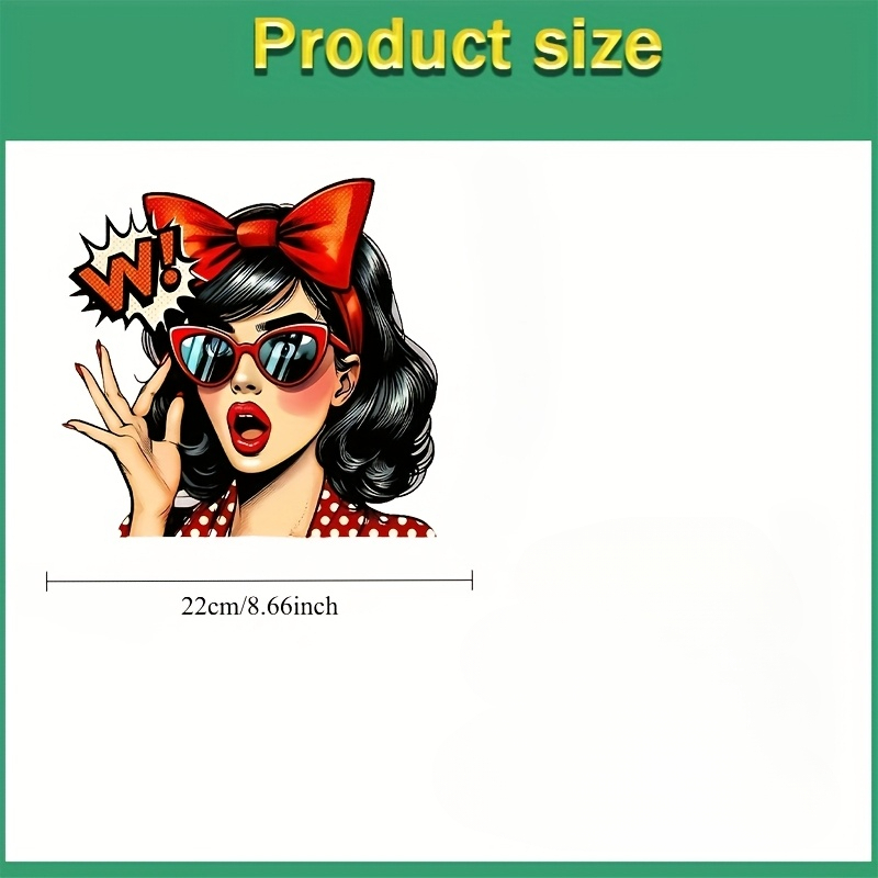 E-shop Art Bügelbilder - Frau mit roter Schleife & modischer Brille, - Heißpressanwendung für T-Shirts, Kleidung, Kissenbezüge - für Halloween,