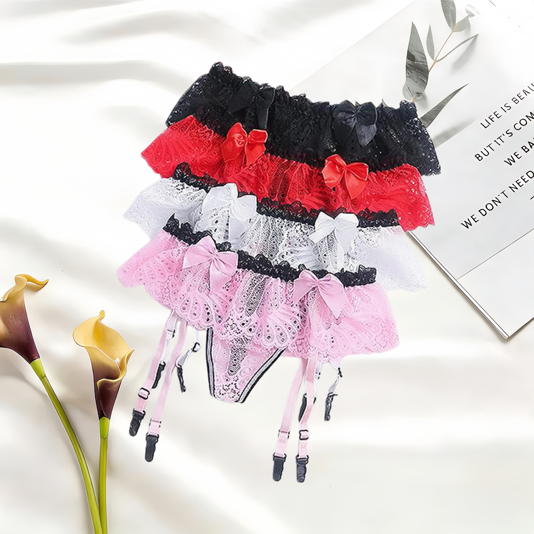 Elegant Women's Lace-trimmed Panty and Garter Belt Set, High-waisted with  Adjustable Straps and Clips