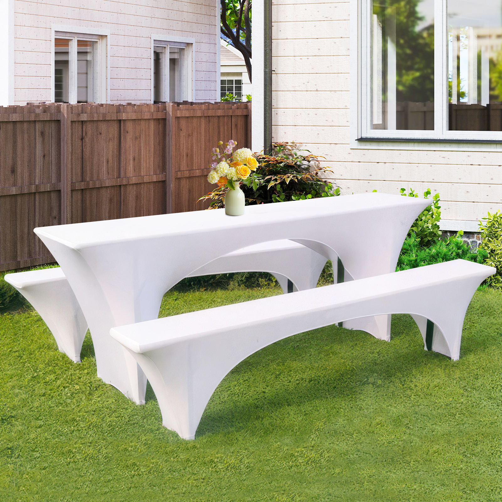 Image of 3pcs Beer Table Cover With Stretch Bench - Heavy-duty Spandex Stretch Table & Bench Protector, 220x50x80cm Large Outdoor Party Tent