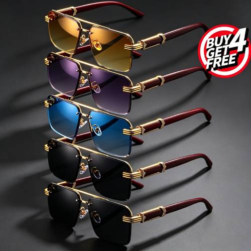 5 pairs of retro double bridge rimless sunglasses unisex versatile style with high quality wooden temples and exuding a