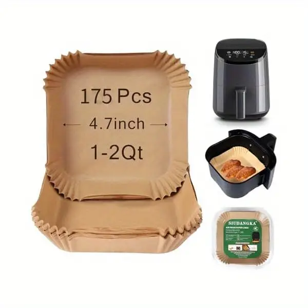 130pcs air fryer liners disposable - compatible with 2.1 fryer, parchment paper baking sheets with rounded edges, pre-cut fit , bpa/ -free, 430° , 130pcs (compatible with lid & most 2-3 fryers) - ideal for fries, chicken, veggies, - mess-free , kitchen essentials, convenient cooking, bpafree material, free liner, healthconscious , home cooks Product details 4