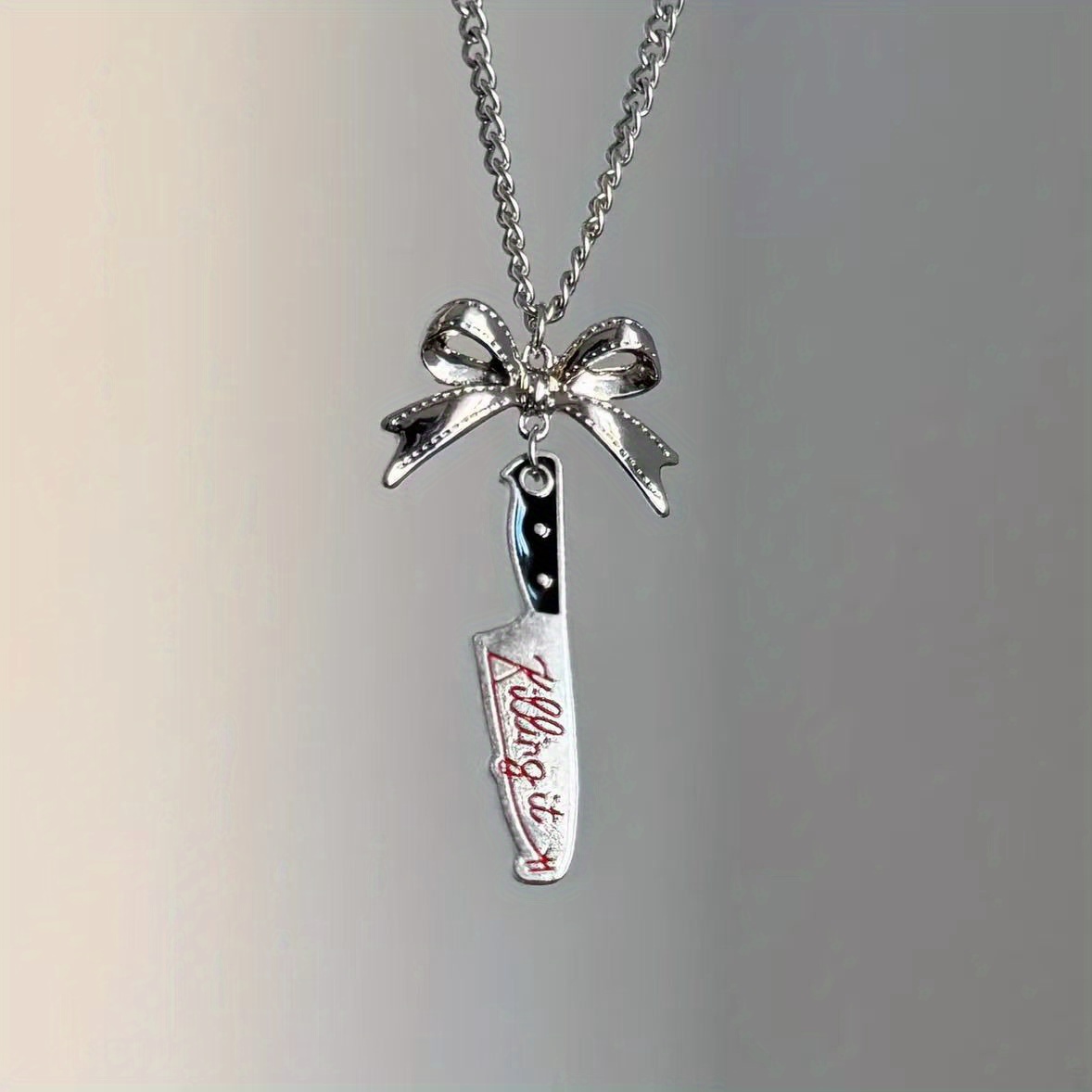 TEMU 1pc, Stylish Necklace, Minimalist Necklace, Fine Necklace, Knife Charm Necklace, Bow Charm Necklace, Christmas Present, Basic Jewelry, Trendy