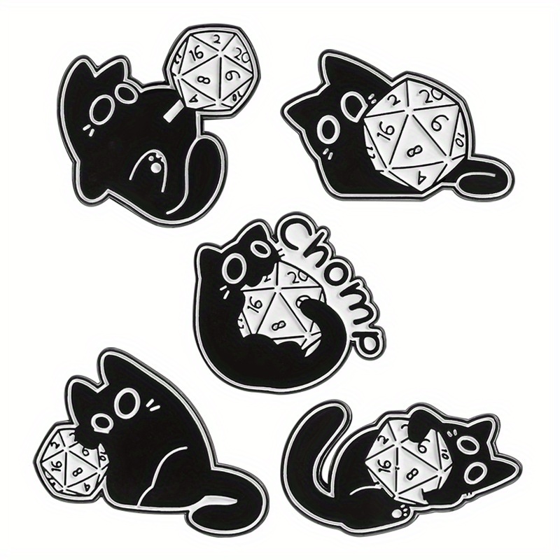 TEMU 5pcs Dice Black And Small Black Cat Animal Cute Brooch Metal Badge Clothing Backpack Accessory