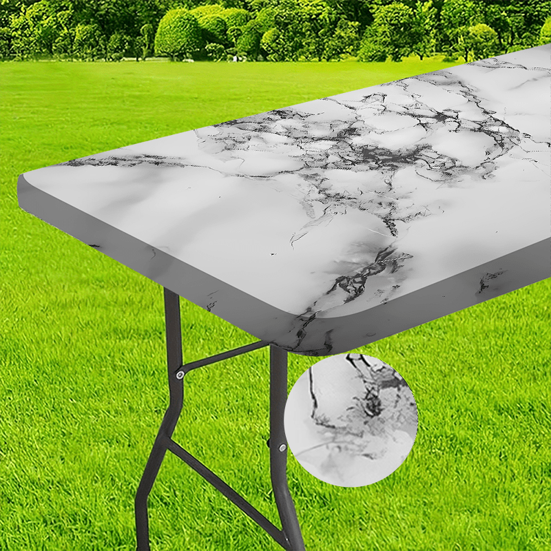 E-shop Outdoor-Tischdecke, Tischdecke mit Marmor-Design und Nebelriss, Tischbezug, elastische Kante - für Camping, Picknicks und Gartenpartys,