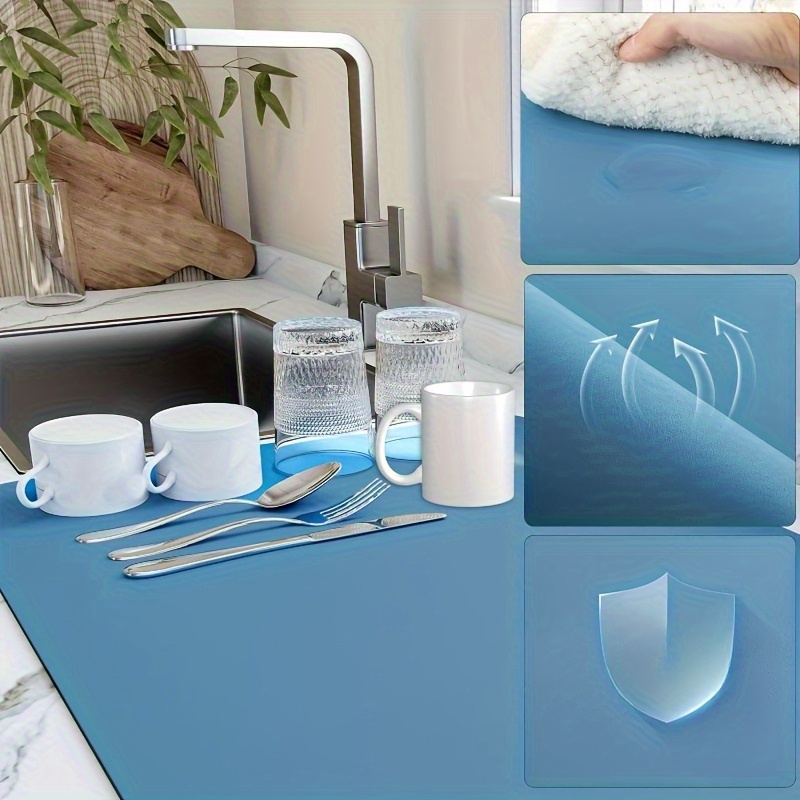 Tapete de Secado de Platos Súper Absorbente con Base de Goma Antideslizante - Resistente al Calor, Tapete de Drenaje para Encimera de Cocina, Baño y Alimentación de Mascotas - Ideal para Restaurantes y Cafeterías, Material de Poliéster Duradero, Tapete para Encimera de Cocina | Accesorio de Cocina Moderno | Tapete de Encimera Duradero, Estante para Secar Platos, Tapete para Secar Platos, Tapete Absorbente para Cocina, Accesorio de Cocina, Tapete Negro para Fregadero, Tapete para Drenar Platos