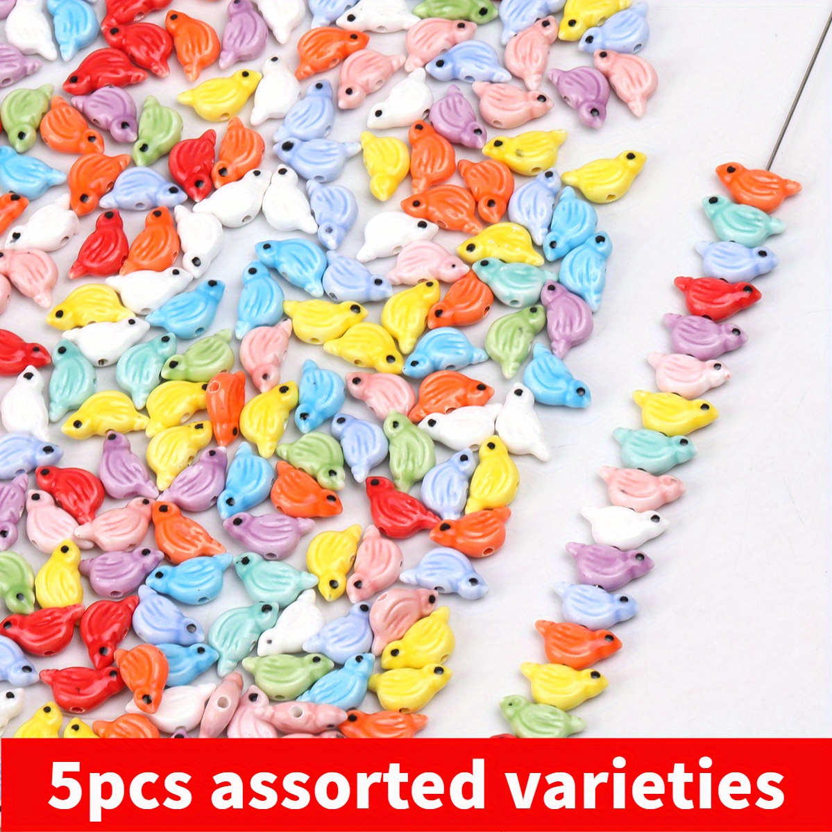 TEMU Lot de 5 perles en céramique mignonnes de petit oiseau avec yeux noirs, couleur aléatoire - animales et assortiments de perles pour accessoires