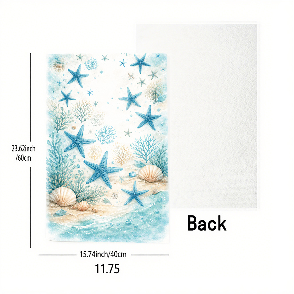 TEMU 2 serviettes à main imprimées sur le thème de l'océan, torchons de cuisine, 40 cm x 60 cm, chiffons , motif de avec accents de et . pour le