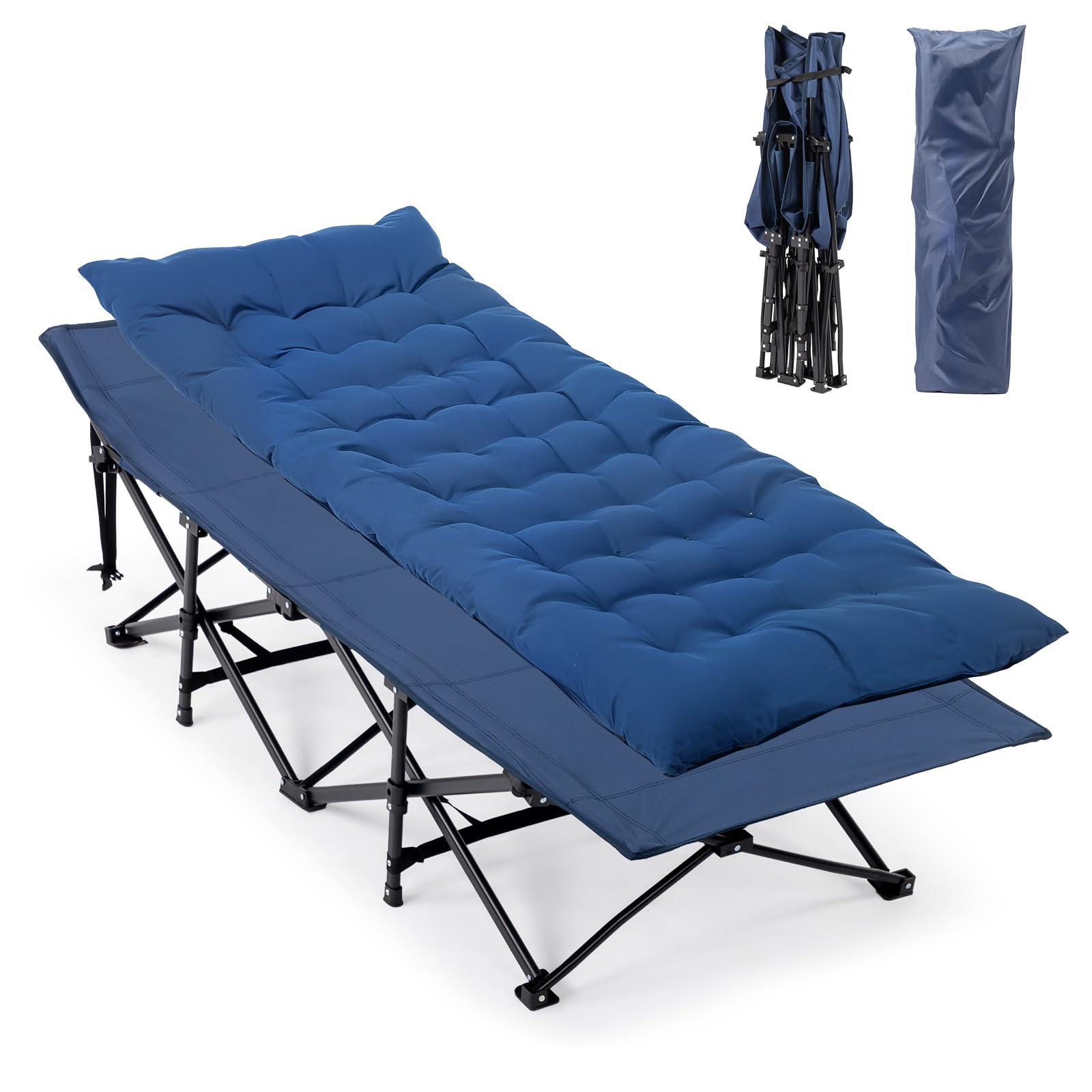 TEMU Cama plegable Bonnlo con colchón | Cama de campaña de Oxford 600D, tumbona plegable resistente para jardín, camping y playa, 190×71×36 cm,