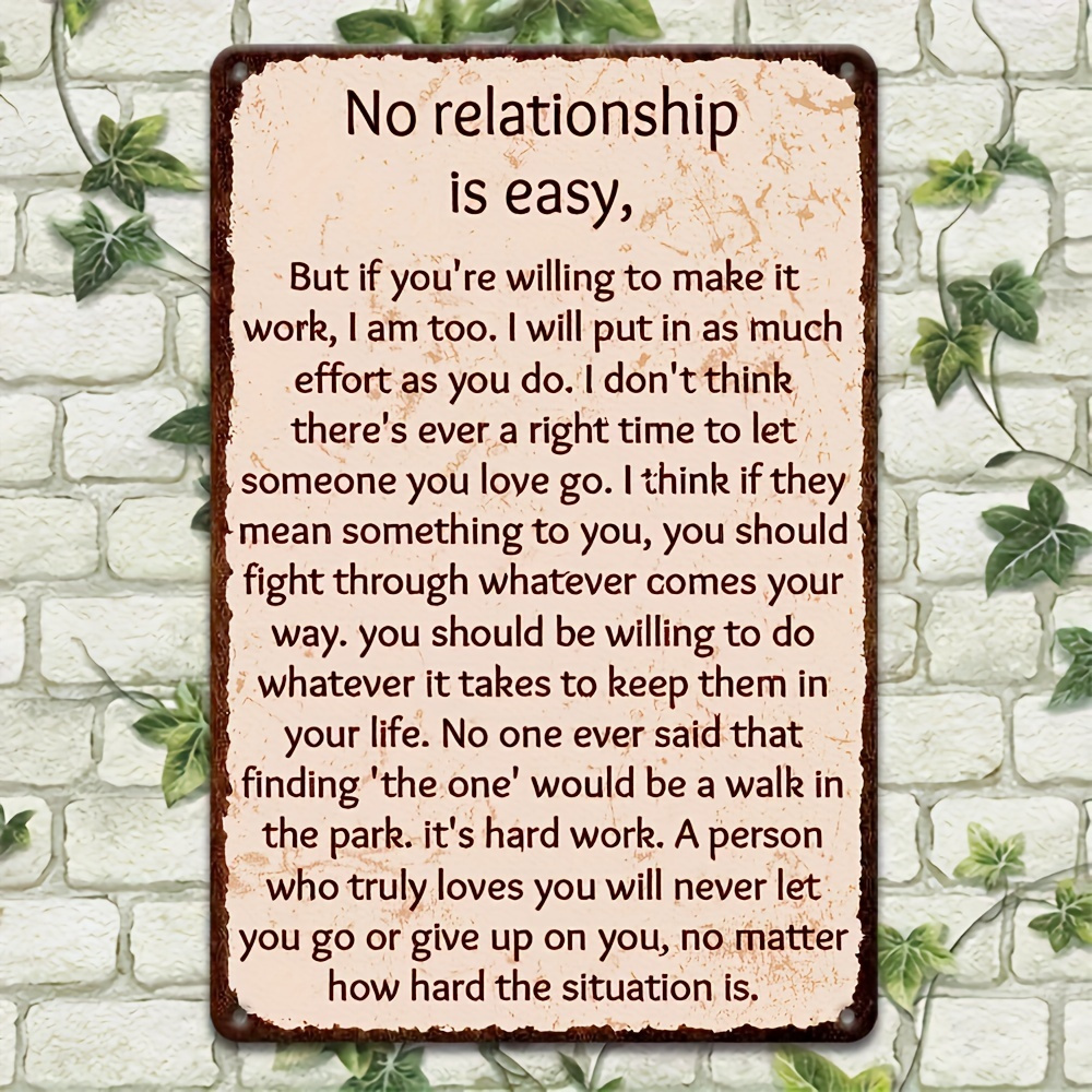 

Funny 'no Relationship Is Easy' Vintage Metal Sign - Rustic Wall Decor For Home, Porch, Garage & More - Unique Holiday Gift Idea, 8x12 Metal Wall Decor