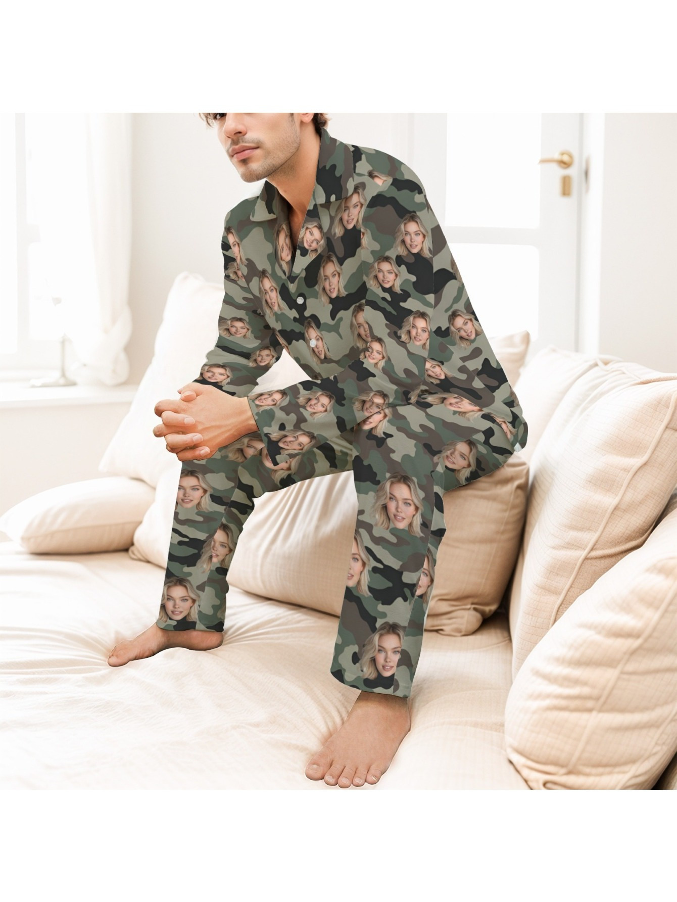 custom men's camouflage pajama set long sleeve pants Temu